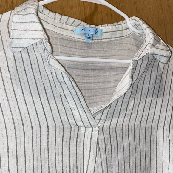 White with gray stripes collared shirt - Picture 2 of 4